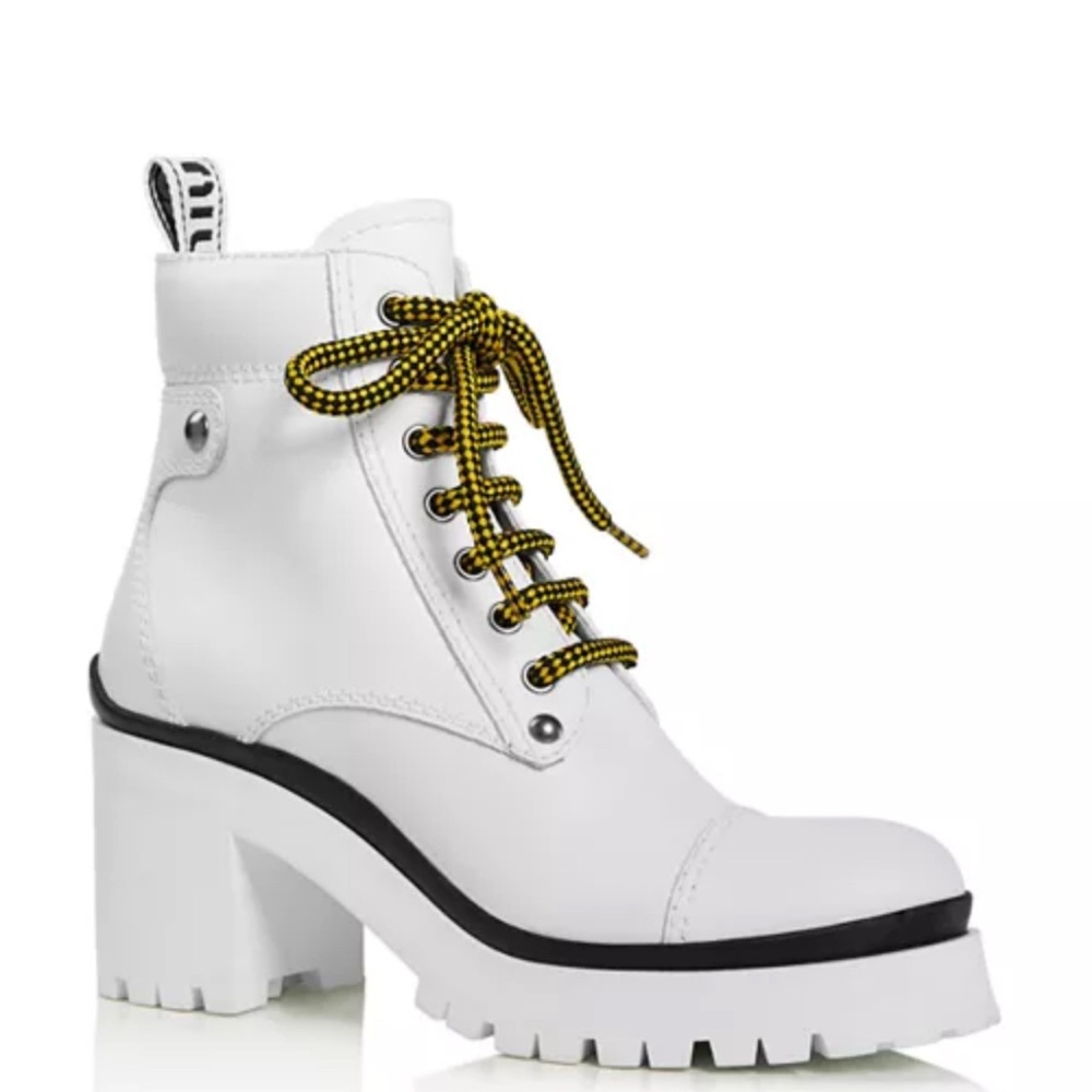 Miu Miu White Leather Combat Boots - Size 39